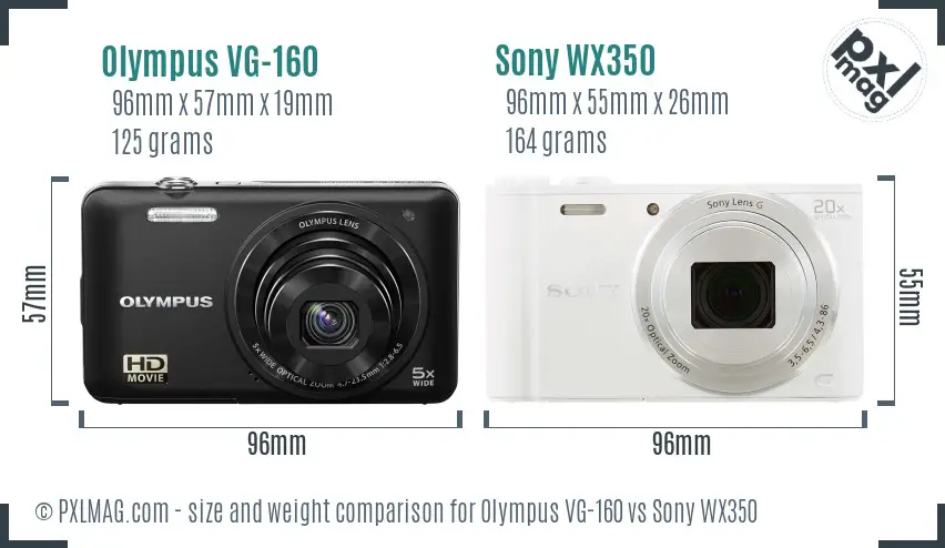 Olympus VG-160 vs Sony WX350 size comparison