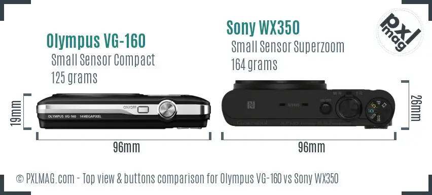 Olympus VG-160 vs Sony WX350 top view buttons comparison