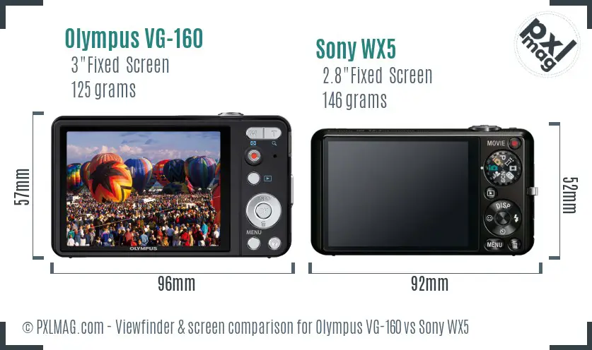 Olympus VG-160 vs Sony WX5 Screen and Viewfinder comparison