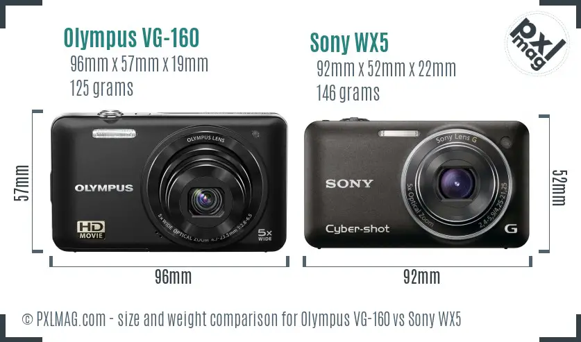 Olympus VG-160 vs Sony WX5 size comparison