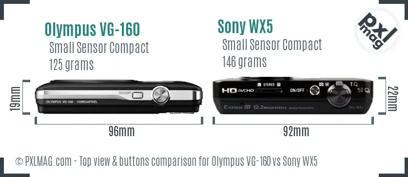 Olympus VG-160 vs Sony WX5 top view buttons comparison