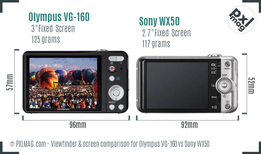 Olympus VG-160 vs Sony WX50 Screen and Viewfinder comparison