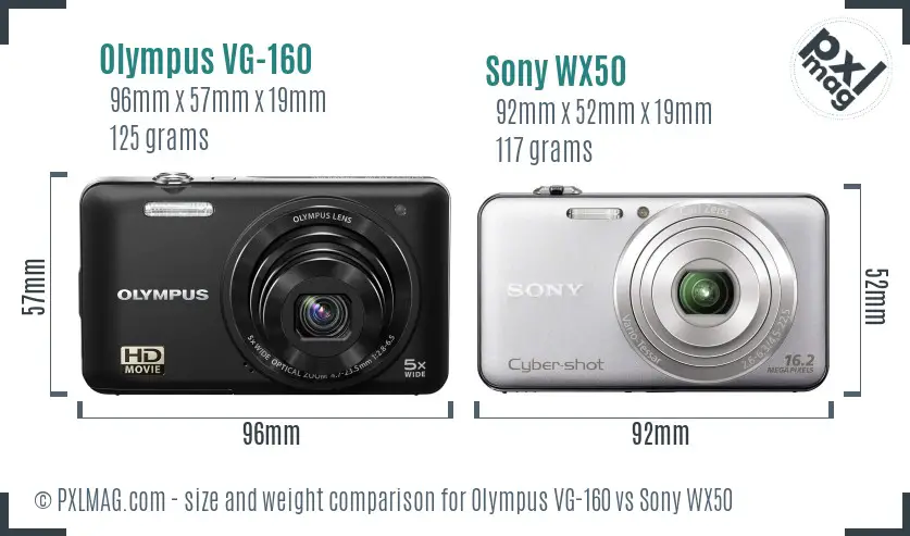 Olympus VG-160 vs Sony WX50 size comparison