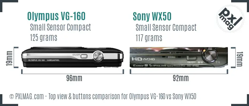 Olympus VG-160 vs Sony WX50 top view buttons comparison