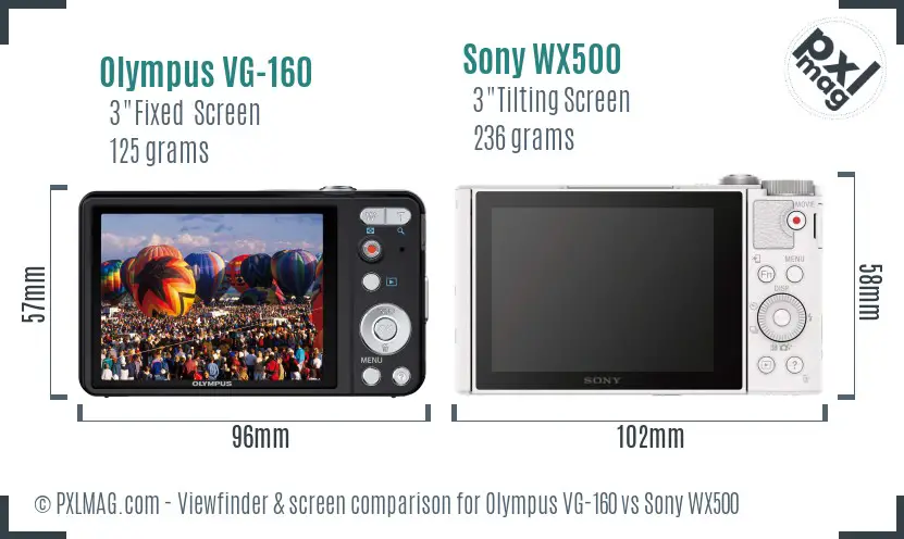 Olympus VG-160 vs Sony WX500 Screen and Viewfinder comparison