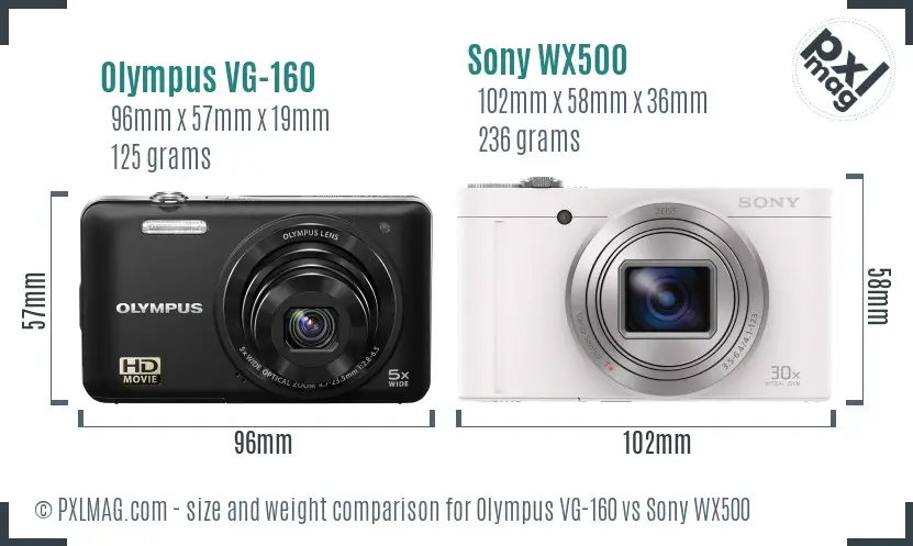 Olympus VG-160 vs Sony WX500 size comparison