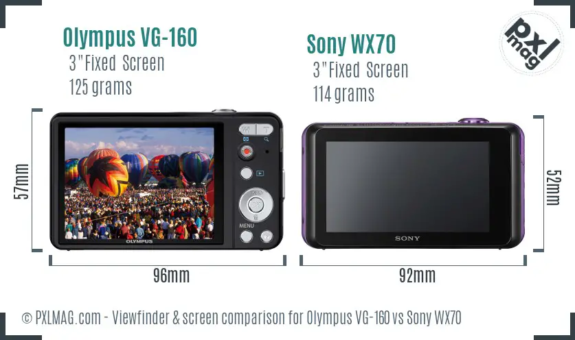 Olympus VG-160 vs Sony WX70 Screen and Viewfinder comparison