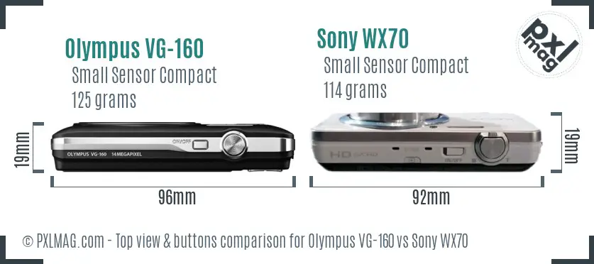 Olympus VG-160 vs Sony WX70 top view buttons comparison