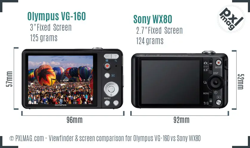 Olympus VG-160 vs Sony WX80 Screen and Viewfinder comparison