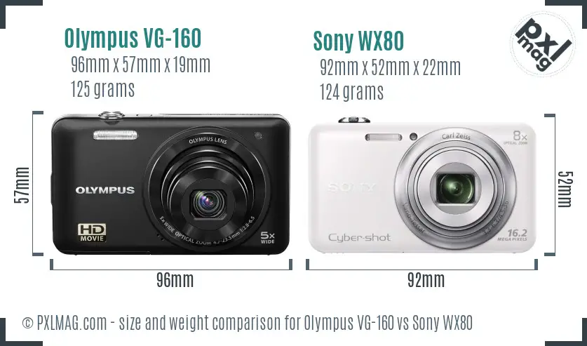 Olympus VG-160 vs Sony WX80 size comparison