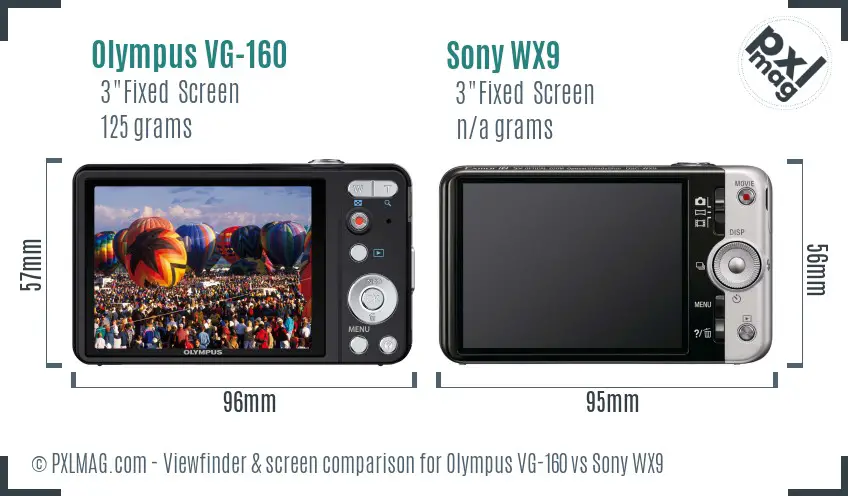 Olympus VG-160 vs Sony WX9 Screen and Viewfinder comparison