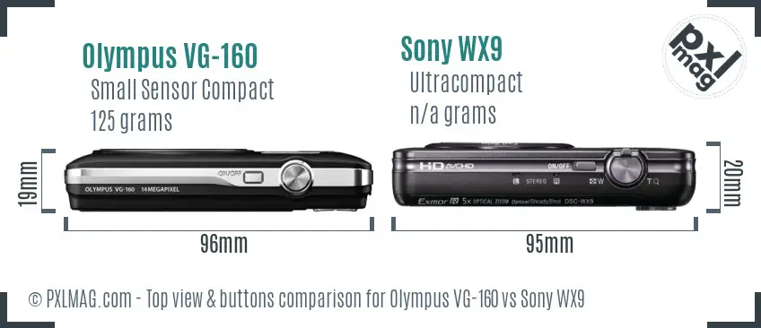 Olympus VG-160 vs Sony WX9 top view buttons comparison