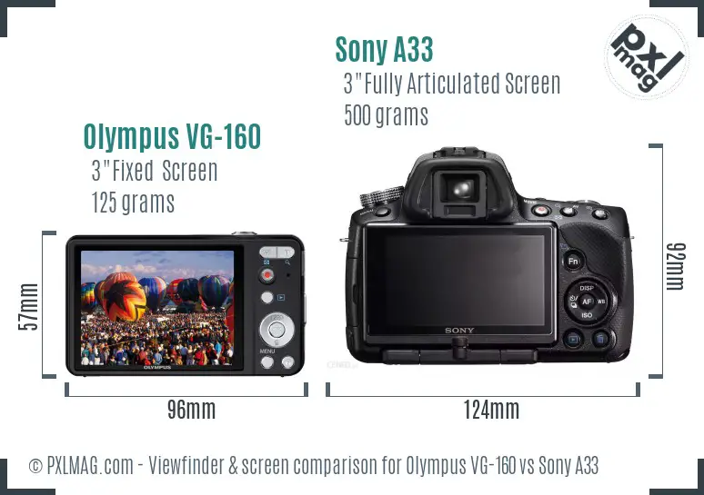 Olympus VG-160 vs Sony A33 Screen and Viewfinder comparison