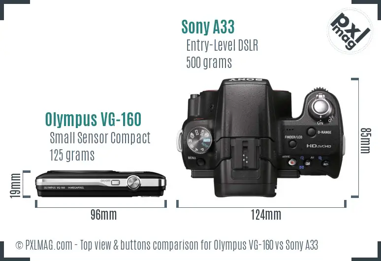 Olympus VG-160 vs Sony A33 top view buttons comparison