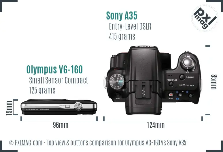 Olympus VG-160 vs Sony A35 top view buttons comparison