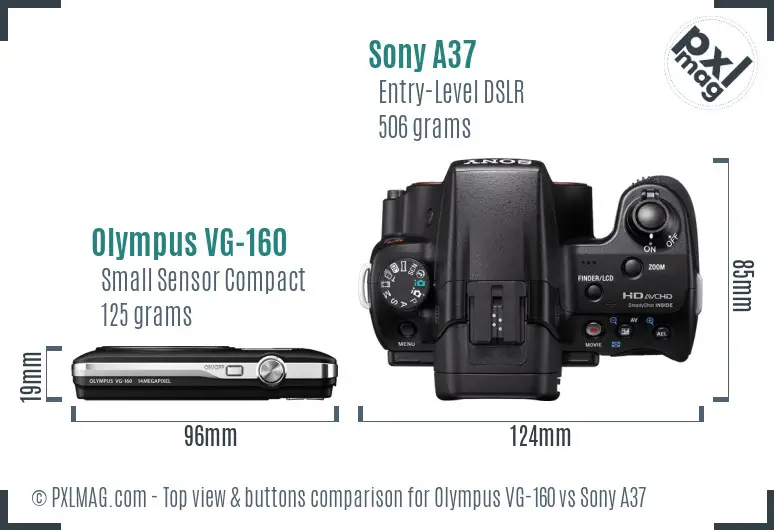 Olympus VG-160 vs Sony A37 top view buttons comparison