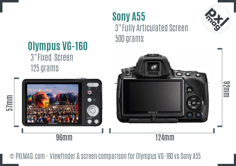 Olympus VG-160 vs Sony A55 Screen and Viewfinder comparison