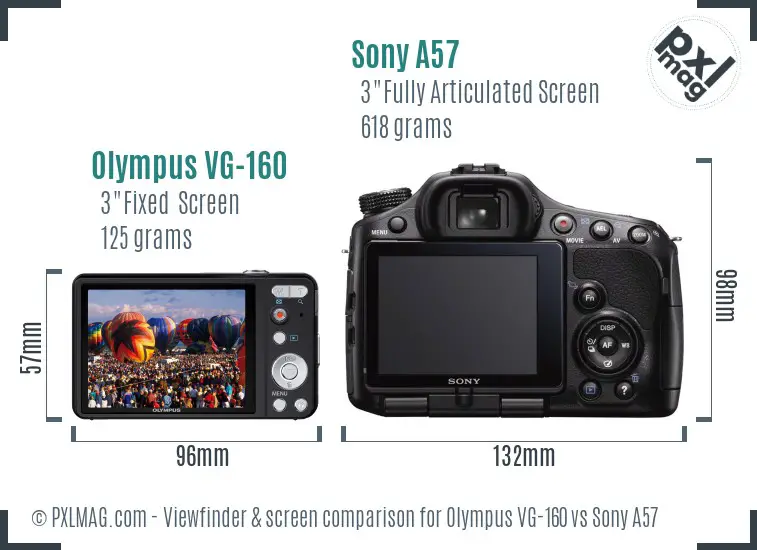 Olympus VG-160 vs Sony A57 Screen and Viewfinder comparison