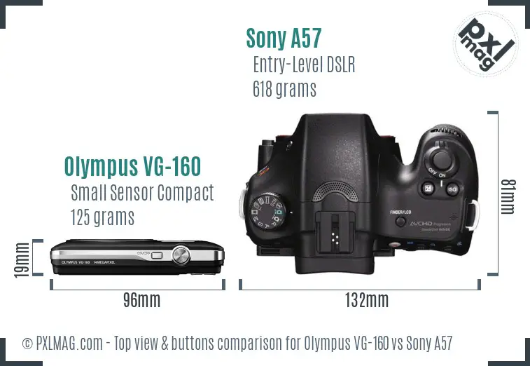Olympus VG-160 vs Sony A57 top view buttons comparison