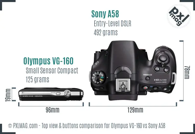 Olympus VG-160 vs Sony A58 top view buttons comparison