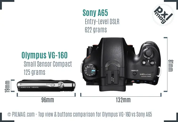 Olympus VG-160 vs Sony A65 top view buttons comparison