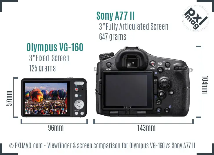 Olympus VG-160 vs Sony A77 II Screen and Viewfinder comparison