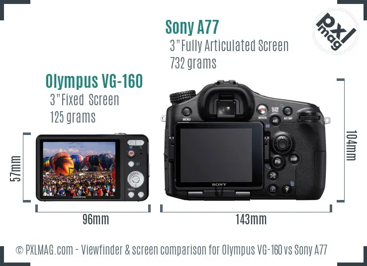 Olympus VG-160 vs Sony A77 Screen and Viewfinder comparison