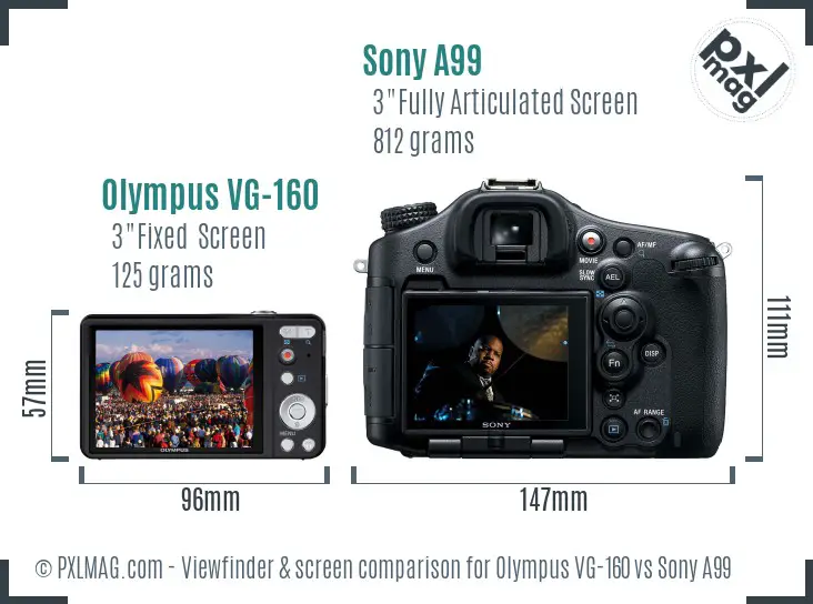 Olympus VG-160 vs Sony A99 Screen and Viewfinder comparison
