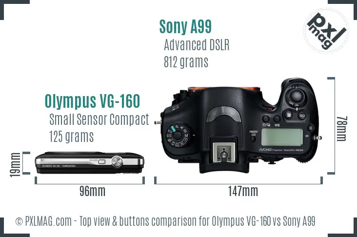 Olympus VG-160 vs Sony A99 top view buttons comparison