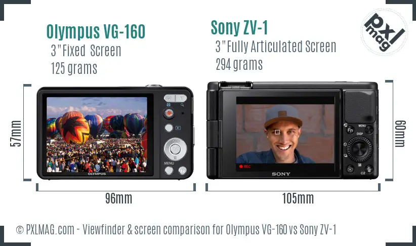 Olympus VG-160 vs Sony ZV-1 Screen and Viewfinder comparison