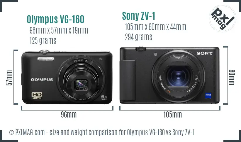 Olympus VG-160 vs Sony ZV-1 size comparison