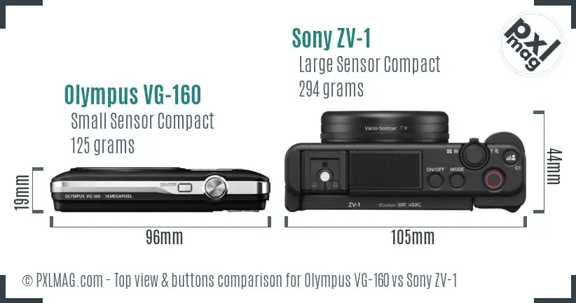Olympus VG-160 vs Sony ZV-1 top view buttons comparison