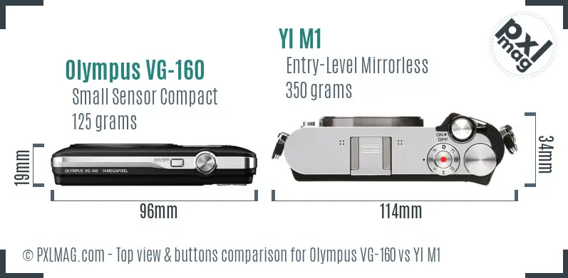 Olympus VG-160 vs YI M1 top view buttons comparison