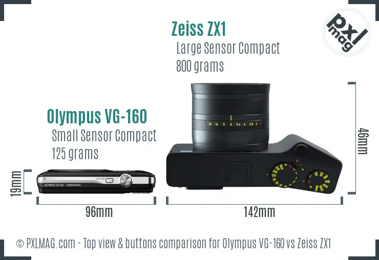 Olympus VG-160 vs Zeiss ZX1 top view buttons comparison
