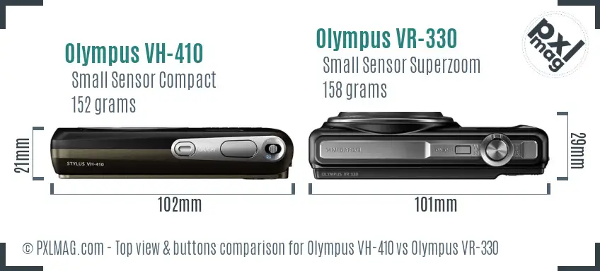 Olympus VH-410 vs Olympus VR-330 top view buttons comparison