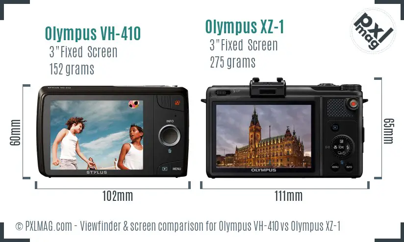 Olympus VH-410 vs Olympus XZ-1 Screen and Viewfinder comparison