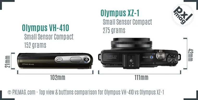 Olympus VH-410 vs Olympus XZ-1 top view buttons comparison