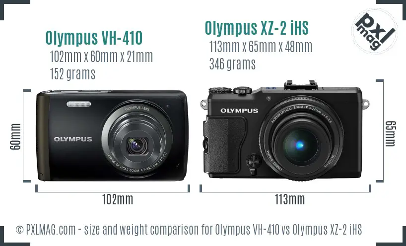 Olympus VH-410 vs Olympus XZ-2 iHS size comparison