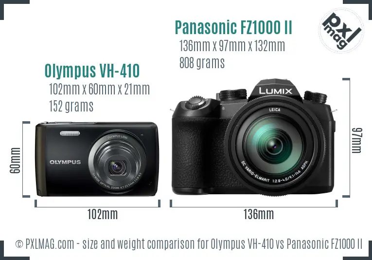 Olympus VH-410 vs Panasonic FZ1000 II size comparison
