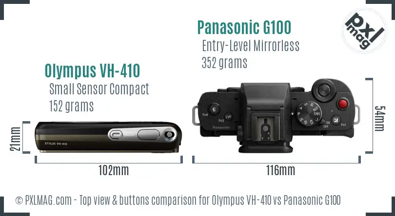 Olympus VH-410 vs Panasonic G100 top view buttons comparison