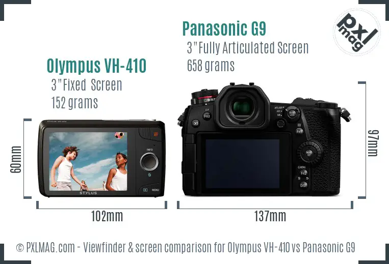 Olympus VH-410 vs Panasonic G9 Screen and Viewfinder comparison