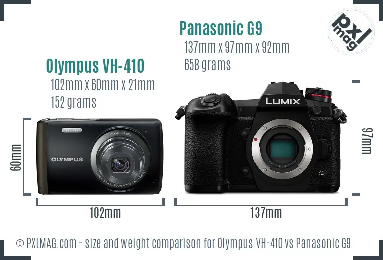 Olympus VH-410 vs Panasonic G9 size comparison