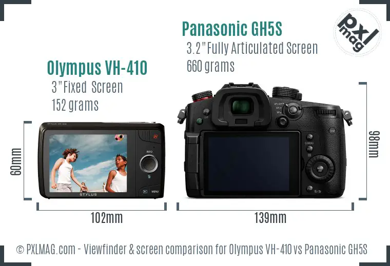 Olympus VH-410 vs Panasonic GH5S Screen and Viewfinder comparison