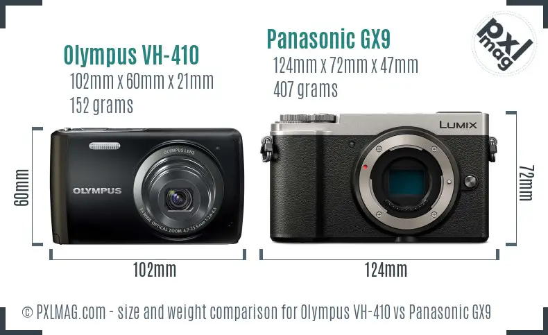 Olympus VH-410 vs Panasonic GX9 size comparison