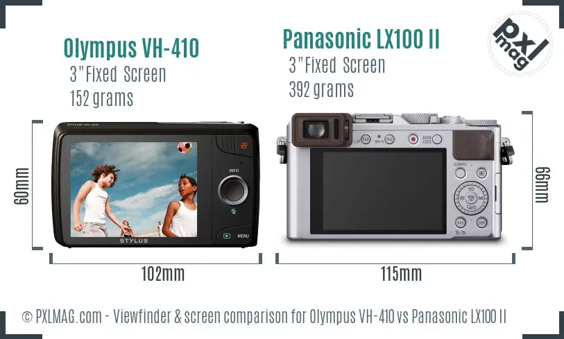 Olympus VH-410 vs Panasonic LX100 II Screen and Viewfinder comparison