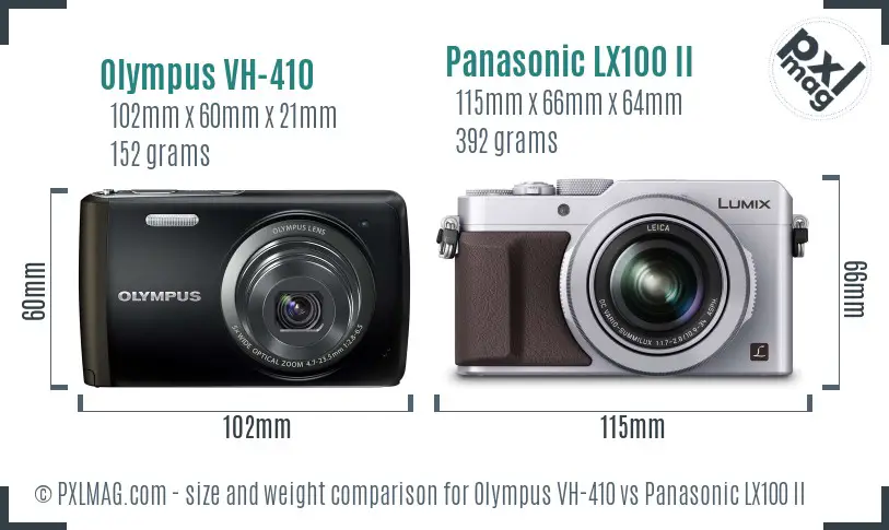 Olympus VH-410 vs Panasonic LX100 II size comparison