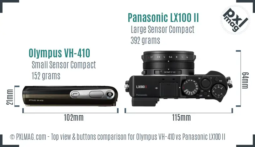 Olympus VH-410 vs Panasonic LX100 II top view buttons comparison