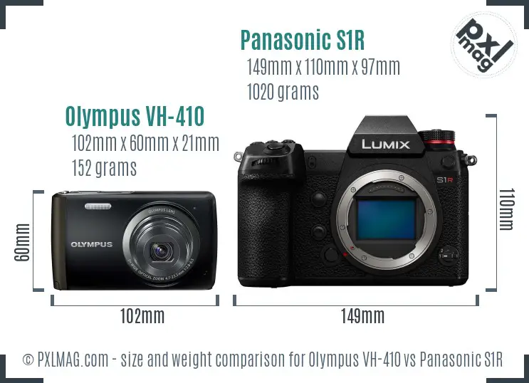 Olympus VH-410 vs Panasonic S1R size comparison