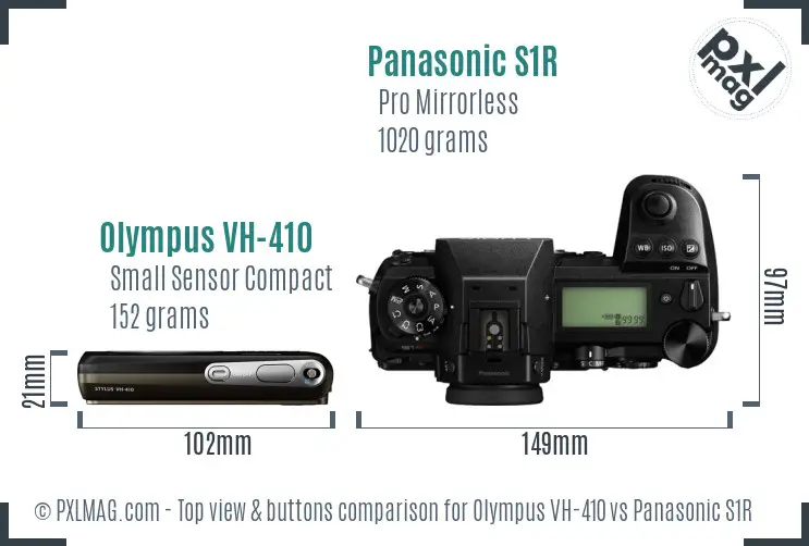 Olympus VH-410 vs Panasonic S1R top view buttons comparison