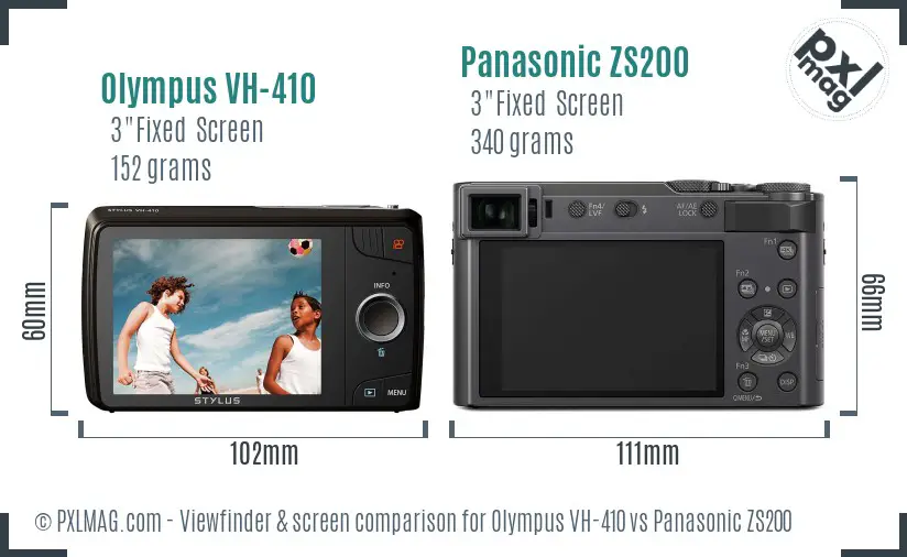Olympus VH-410 vs Panasonic ZS200 Screen and Viewfinder comparison